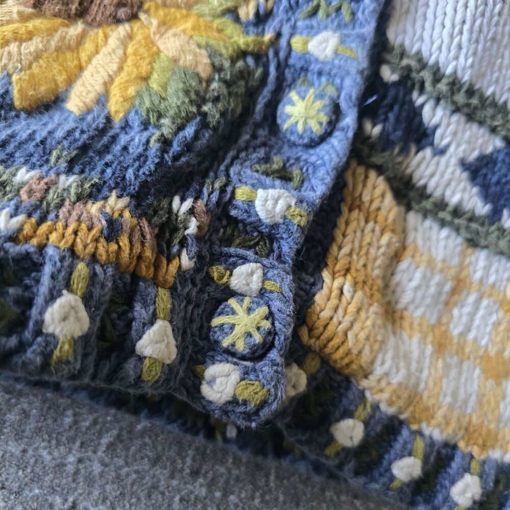 Vintage Tiara Harvest Sweater Patchwork XL Y2K Cottage Granny Core Chunky Knit - Picture 7 of 11
